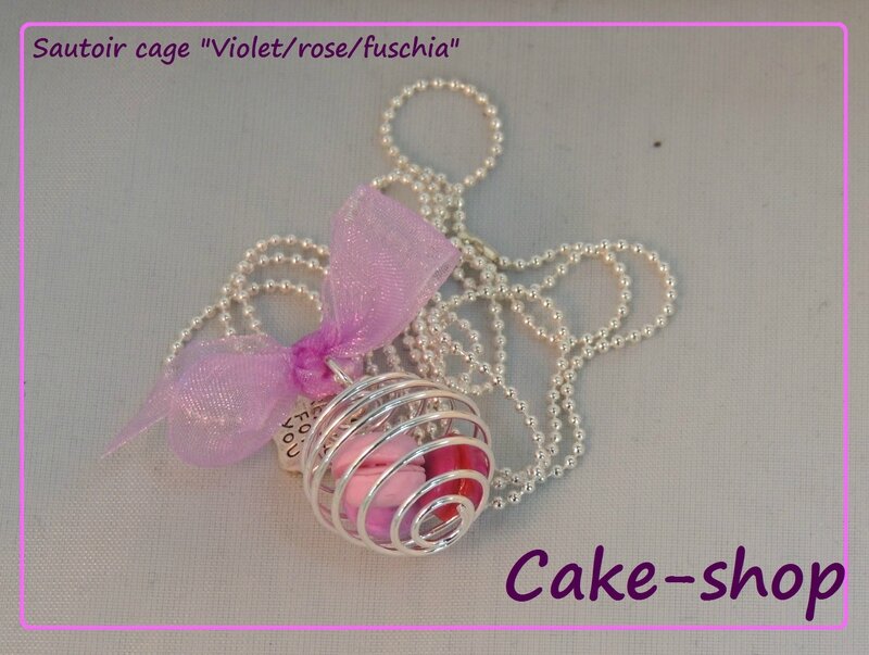 sautoir cage violet rose fuschia