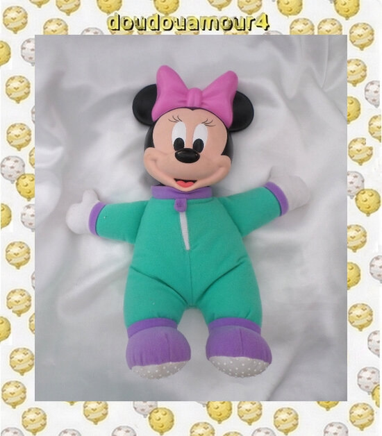 Doudou Peluche Minnie Veuilleuse Vert Et Violet Vintage Mattel Disney