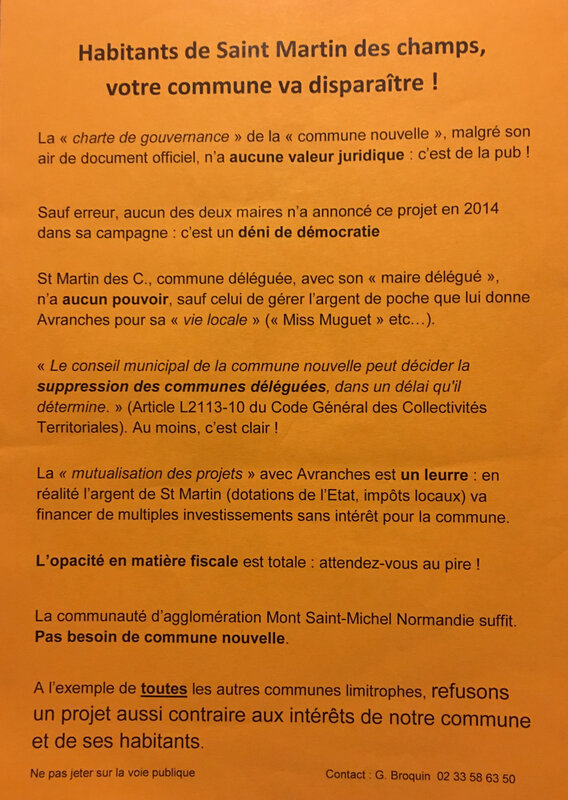 commune nouvelle_Avranches_Saint-Martin-des-Champs_tract_opposant