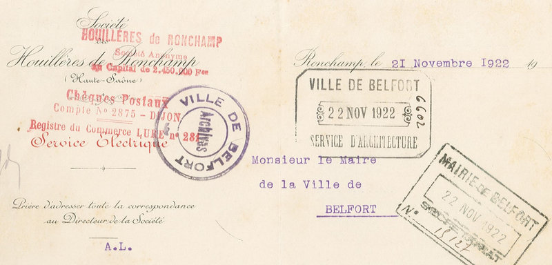 1922 11 11 Ecole pratique Courrier Houillère de Ronchamp à Maire