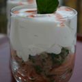 Verrines de <b>saumon</b>-épinards au fruit de la passion