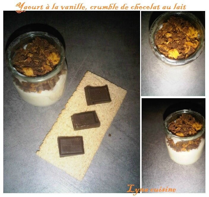 Yaourt à la vanille et crumble de chocolat au lait