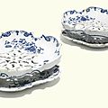 A pair of Dutch <b>Delft</b> <b>blue</b> <b>and</b> <b>white</b> strainers <b>and</b> stands, circa 1758-1764