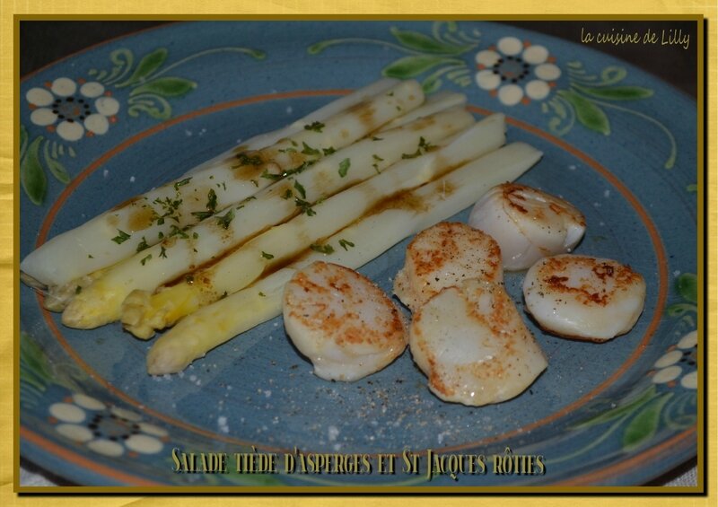 salade tiède d'asperges et St Jacaues rôties