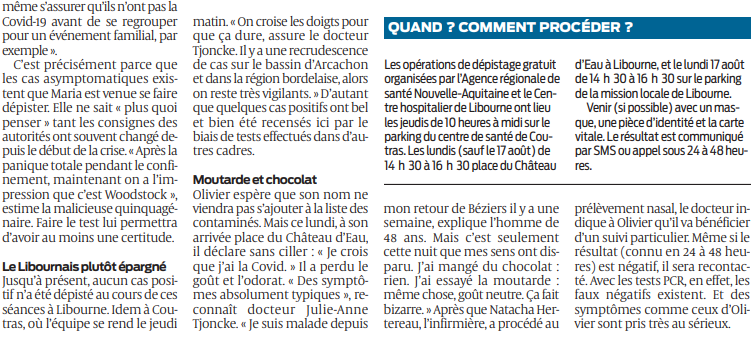 2020 08 13 SO A Libourne et Coutras des dépistages qui rassurent 2