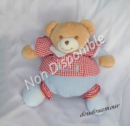 Doudou Peluche Ours Boule Bleu Vichy Rouge Blanc Broderie Lapin Takinou