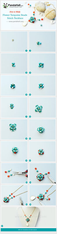 4-Flower Turquoise Beads Stitch Necklace