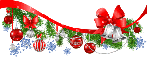 Gif Barre Noël Ruban rouge,boules et cloches à droite 300 pixel