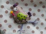 broche poule vert violet