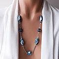 Collier tendance bleu pour femme, <b>bijou</b> et perles fabrication <b>artisanale</b>