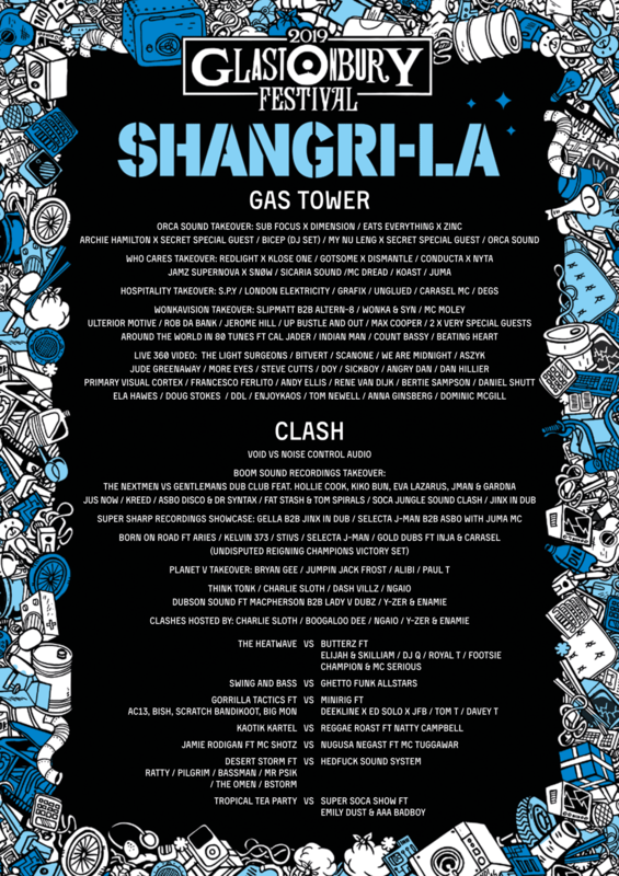 Glastonbury_festival_2019_Shangri La_Shangri-La_Clash stage_Gas Tower stage_line-up_programmation_poster_affiche
