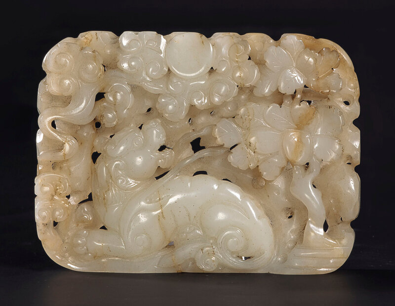 A rare white jade openwork rectangular plaque, Yuan dynasty (1279-1368)