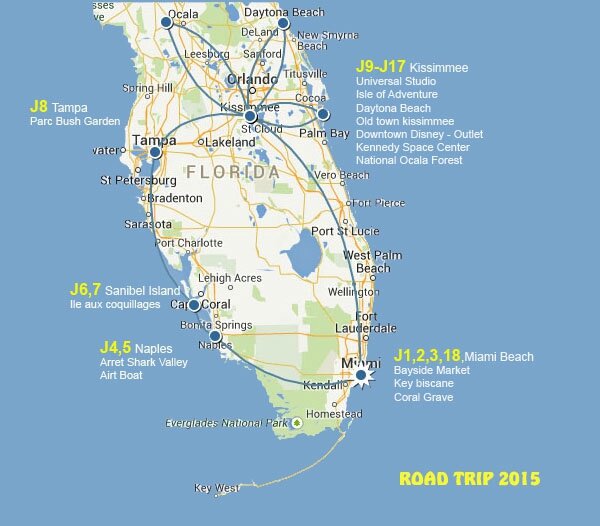 Carte road trip floride 2015a