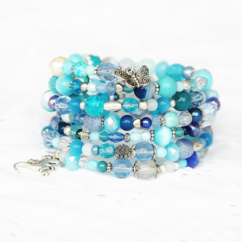 anna 48 bracelet perles manchettes multi rang bleues @louiseindigo