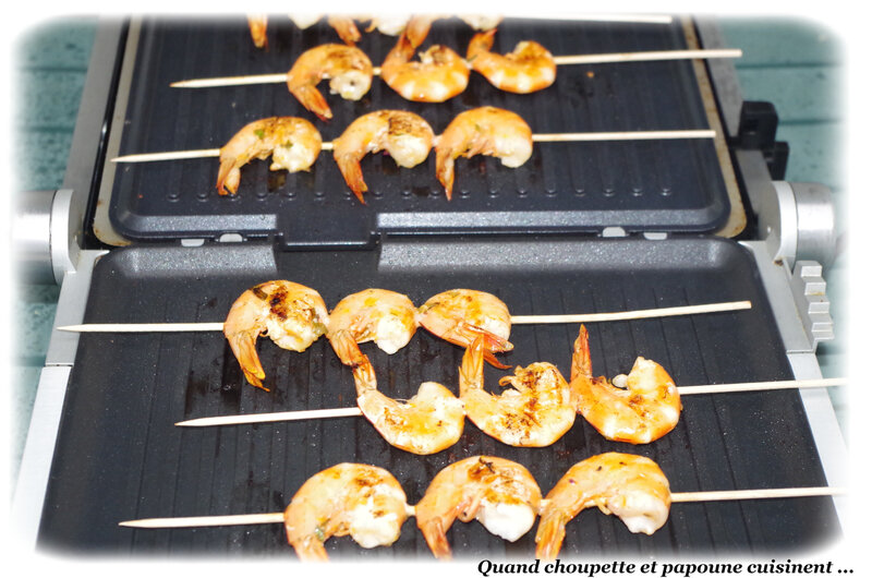 brochettes de crevettes grillées, sauce aux herbes et citron vert-5047