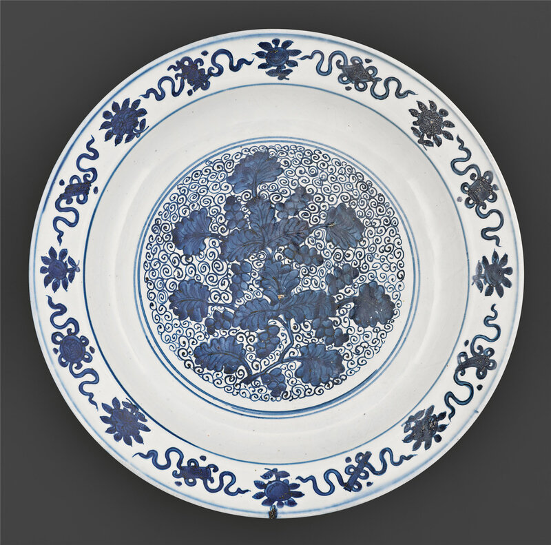 A large blue and white charger, China, late Ming dynasty