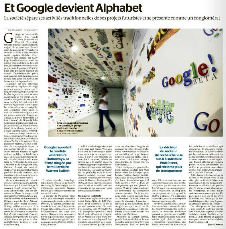 Et Google devient Alphabet Le Monde 12 août 2015