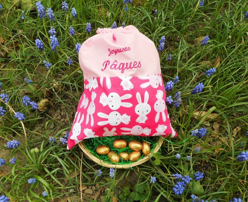 Sac Joyeuses Pâques lapins roses face