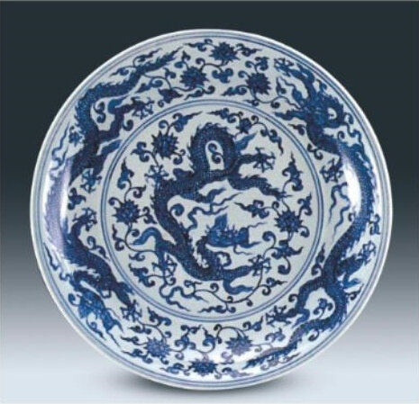 Blue and White ‘Dragon’ Dish, Early Ming Dynasty, Shanghai Museum