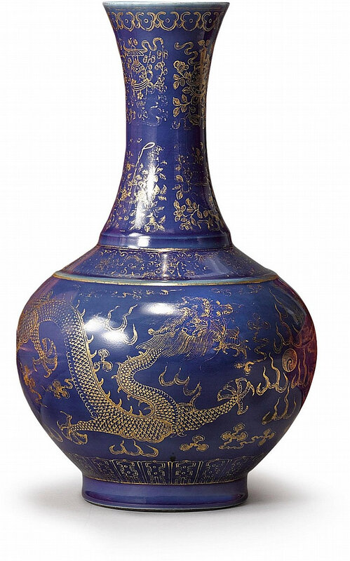 A blue-ground gilt-decorated bottle vase, Qing dynasty, Guangxu period (1875-1908)