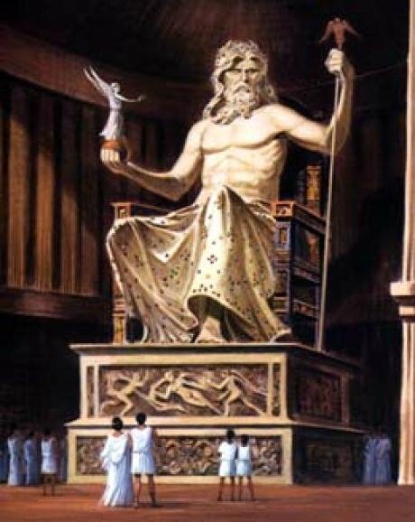 La statue chryséléphantine de Zeus olympien réalisée par Phidias en 450 avant JC