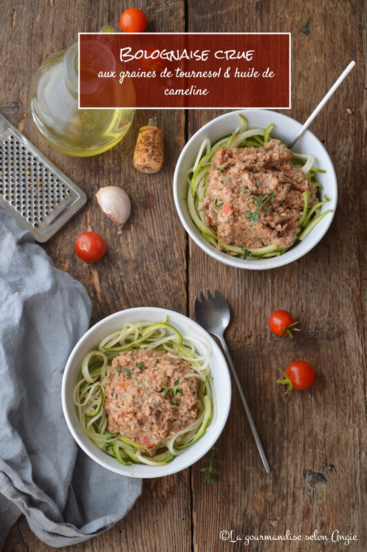 bolognaise crue de graines de tournesol et huile cameline vegan sans gluten pas cher