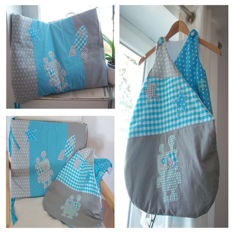 Gigoteuse et tour de lit Robot turquoise /gris - Photo de ...