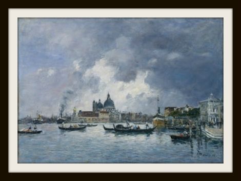 Eugène Boudin, Venise, le quai des esclavons le soir, la Douane et la Salute