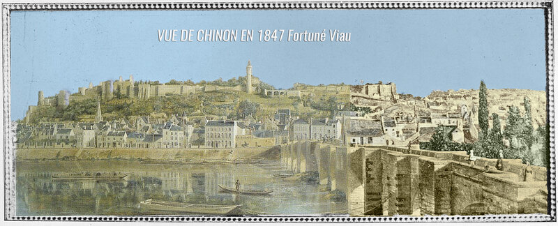 VUE DE CHINON EN 1847 Fortuné Viau