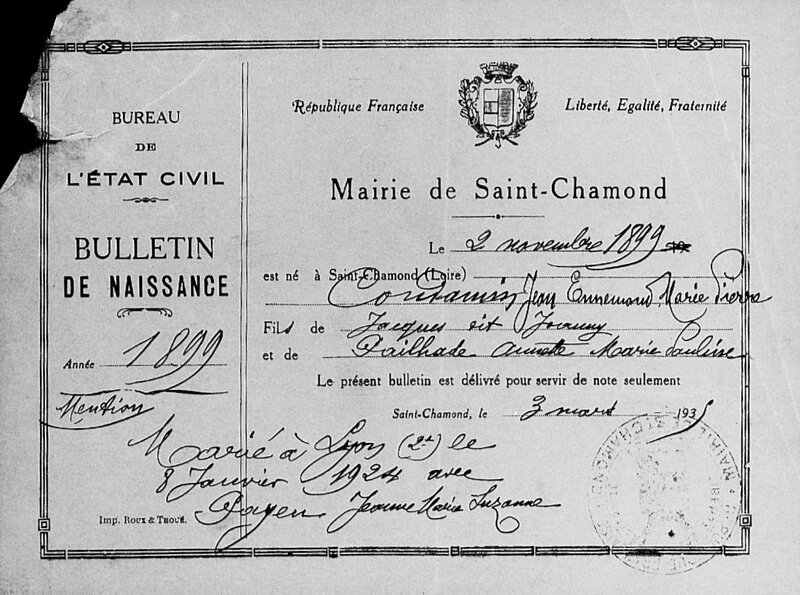 Jean Condamin bulletin de naissance