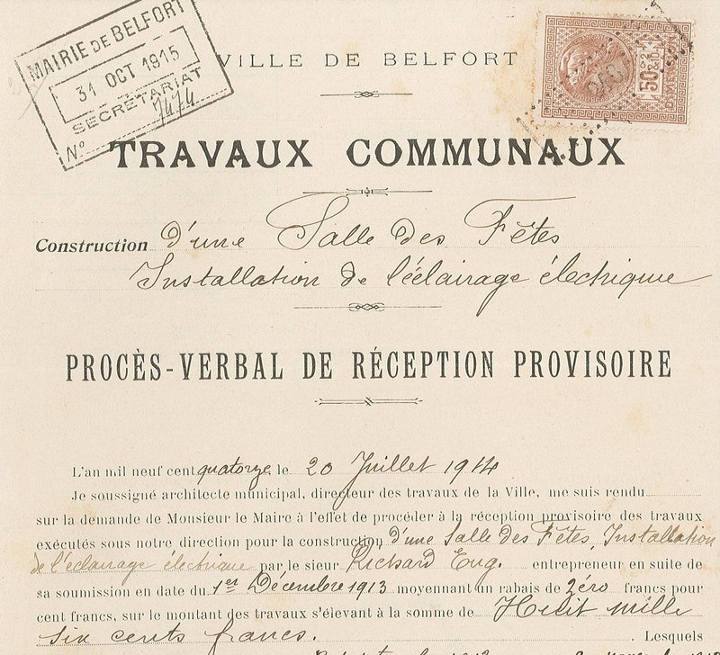 1914 07 20 Salle des Fêtes PV réception provisoire Electricité p1