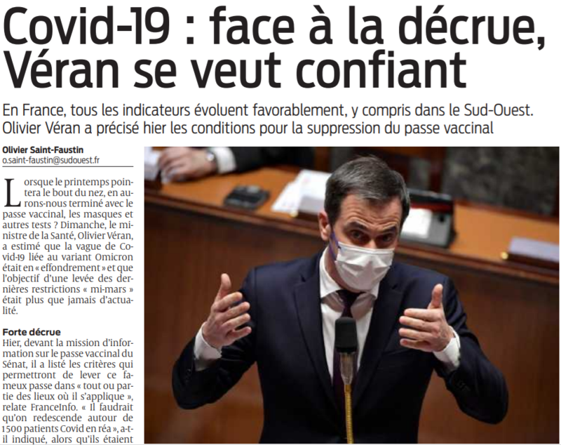 2022 02 23 SO Covid-19 Face à la décrue Véran se veut confiant