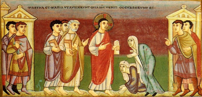 Rés de Lazare 2, Marthe et Marie, Evangéliaire d'Henri III, XIe s