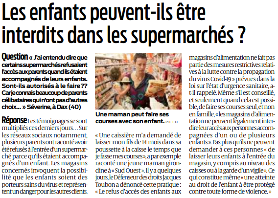 2020 04 21 SO Les enfants peuvent-ils être interdits dans les supermarchés
