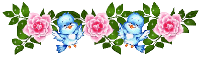 Gif Barre scintillante fleurs roses et oiseaux bleus 400 pixels
