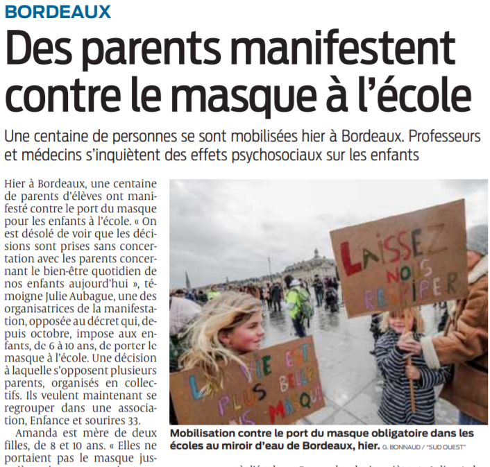 2021 03 14 SO Bordeaux Des parents manifestent contre le masque à l'école