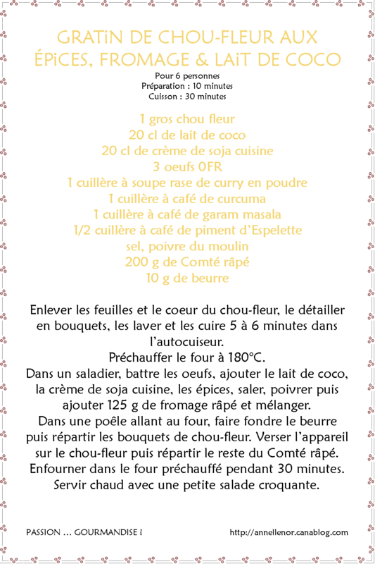 Gratin de chou-fleur aux épices, fromage & lait de coco_fiche