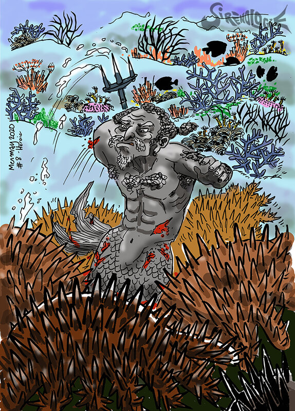 Mermay 2020 - jour 8 Héroic - triton contre les acanthasters dévoreuses de corail - sirènologie