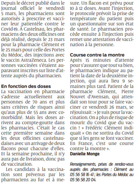 2021 03 30 SO Castelnau On peut désormais se faire vacciner dans les pharmacies2