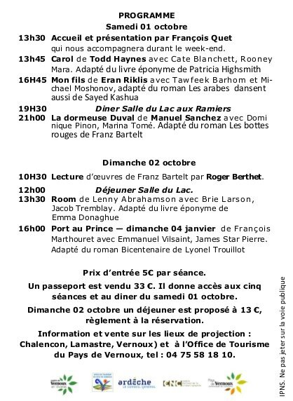 2016 - Roman et Cinéma - Programme