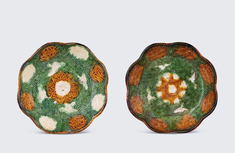 A pair of moulded sancai-glazed dishes, Liao Dynasty (AD 916-1125)
