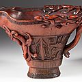 Chinese <b>Archaistic</b> Rhinoceros Horn <b>Cup</b>, 17th-18th Century