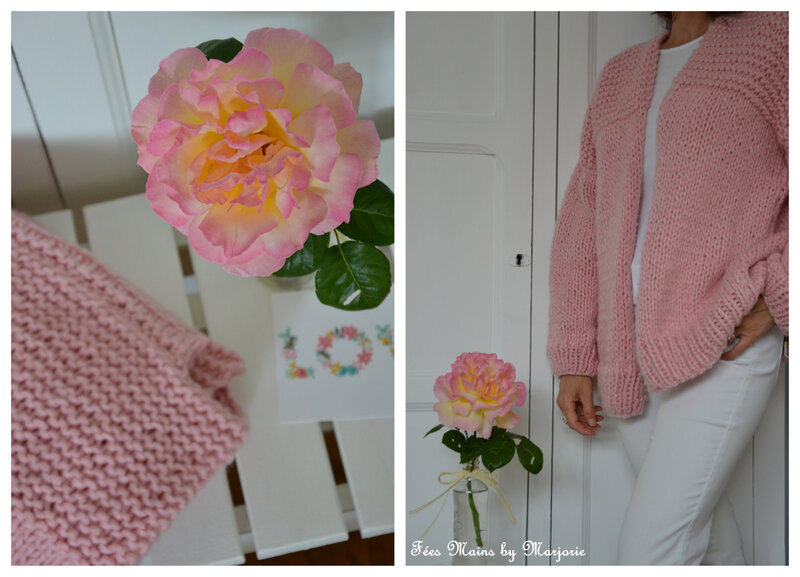 Tricot Gilet rose1