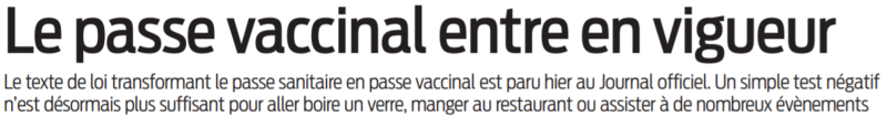 2022 01 24 SO Le passe vaccinal entre en vigueur