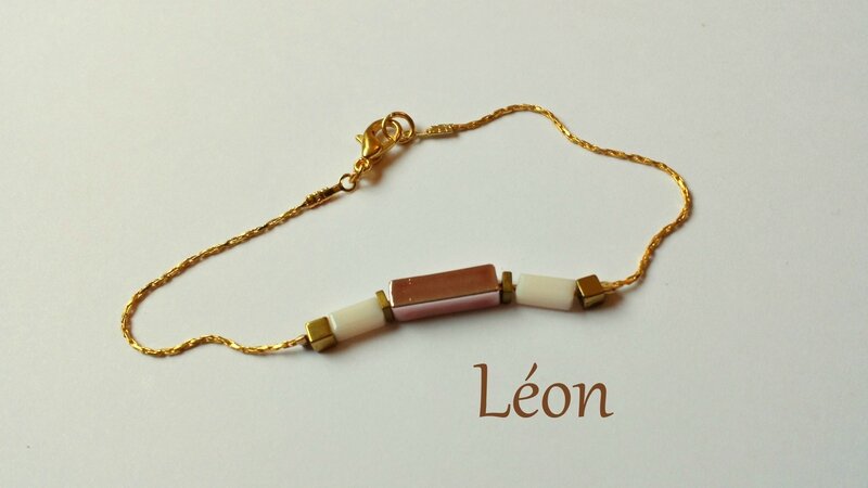 Bracelet Léon doré rose gold et blanc