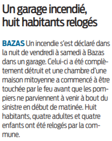 2021 08 01 SO Bazas Un garage incendié huit habitants relogés