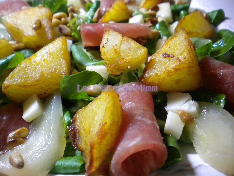 Salade basque au lomo, Ossau-iraty, poires, pignons et pommes de terre sautées 4