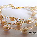 <b>Bracelet</b> <b>plaqué</b> <b>or</b> et perles d'eau douce naturelles fait au crochet.