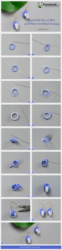 1-PandaHall Idea on Blue and White Seed Bead Earrings
