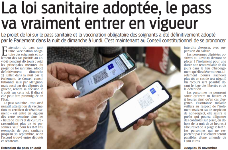 2021 07 27 SO La loi sanitaire adoptée le pass va vraiment entrer en vigueur